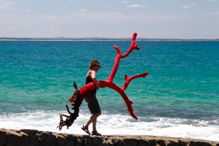 red tree work in progress - installation by Pam Walpole